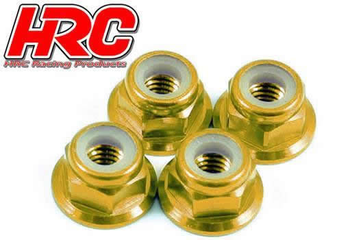 Radmuttern - M4 nyloc geflanscht - Aluminium - Gold (4 Stk.)