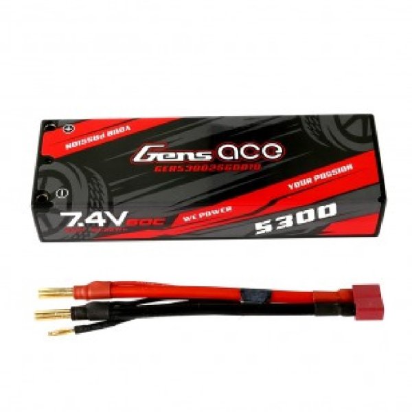 Gens ace 5300mAh 2S1P 60C battery hardcase pack is suitable for 1/8 & 1/10 RC car model.