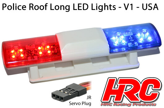 Lichtset - 1/10 TC/Drift - LED - JR Stecker - Polizei Dachleuchten V1 - 6 Blinkenmodus (Blau / Rot) 105x30x26mm