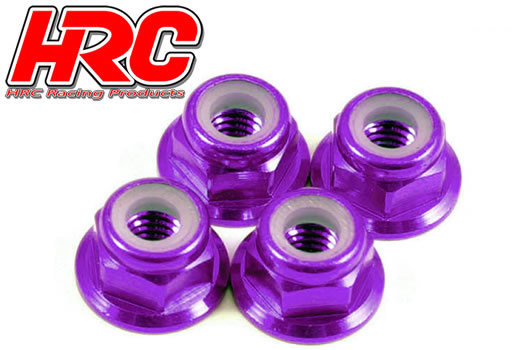 Radmuttern - M4 nyloc geflanscht - Aluminium - Purple (4 Stk.)