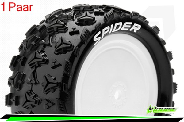 Louise RC - E-SPIDER - 1-10 Buggy --Inhalt: 2 Reifen-- Fertig Verklebt - Soft - Dish Felgen Weiss - Hex 12mm - 4WD - Vorne - L-T3198SWKF