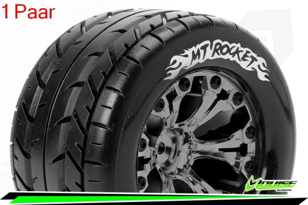 Louise RC - MT-ROCKET - 1-10 Monster Truck --Inhalt: 2 Reifen-- Fertig Verklebt - Sport - Felgen 2.8 Schwarz-Chrom - Hex 14mm - L-T3201SBCM