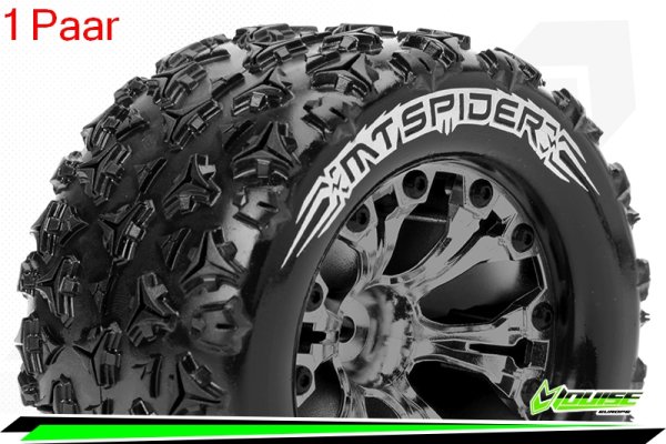 Louise RC - MT-SPIDER - 1-10 Monster Truck --Inhalt: 2 Reifen-- Fertig Verklebt - Sport - Felgen 2.8 Schwarz-Chrom - Hex 14mm - L-T3203SBCM