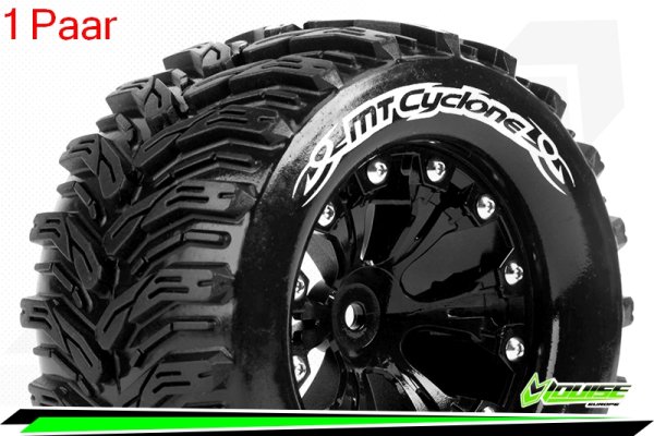 Louise RC - MT-CYCLONE - 1-10 Monster Truck --Inhalt: 2 Reifen-- Fertig Verklebt - Soft - Felgen 2.8 Schwarz - Hex 14mm - L-T3226SBM