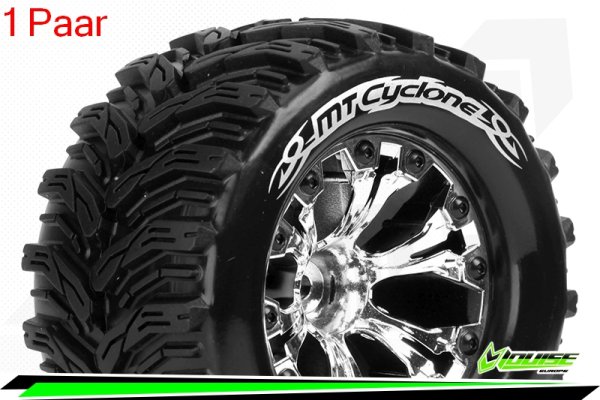 Louise RC - MT-CYCLONE - 1-10 Monster Truck Tire Set - Mounted - Soft - Chrome 2.8 Wheels - BB - LR-T3226SCB