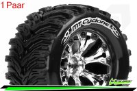 LR-T3226SCB Louise RC - MT-CYCLONE - 1-10 Monster Truck Tire Set - Mounted - Soft - Chrome 2.8 Wheels - BB - LR-T3226SCB