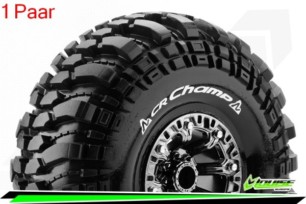 Louise RC - CR-CHAMP - 1-10 Crawler --Inhalt: 2 Reifen-- Fertig Verklebt - Super Soft - Felgen 2.2 Schwarz-Chrom - Hex 12mm - L-T3236VBC