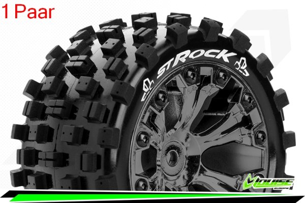 Louise RC - ST-ROCK - 1-10 Stadium Truck --Inhalt: 2 Reifen-- Fertig Verklebt - Sport - Felgen 2.8 Schwarz-Chrom - Hex 14mm - L-T3273SBCM