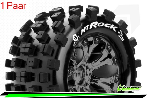 Louise RC - MT-ROCK - 1-10 Monster Truck --Inhalt: 2 Reifen-- Fertig Verklebt - Sport - Felgen 2.8 Schwarz-Chrom - Hex 14mm - L-T3275SBCM