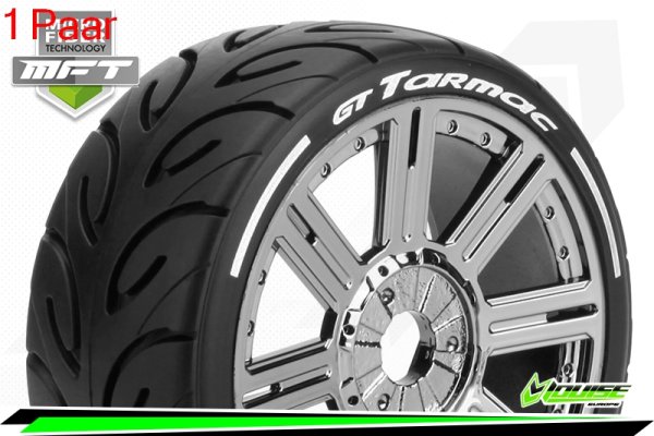 Louise RC - MFT - GT-TARMAC - 1-8 Buggy --Inhalt: 2 Reifen-- Fertig Verklebt - Soft  - Speichenfelgen Schwarz-Chrom - Hex 17mm - L-T3285SBC