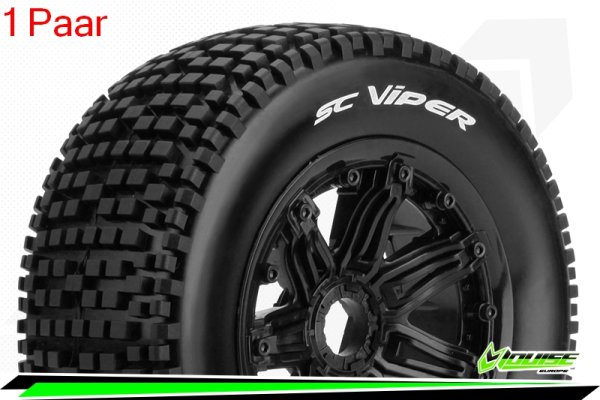 Louise RC - SC-VIPER - 1-5 Short Course Truck --Inhalt: 2 Reifen-- Montiert - Sport - Bead-Lock Felgen Schwarz - Hex 24mm - Hinten - L-T3294B