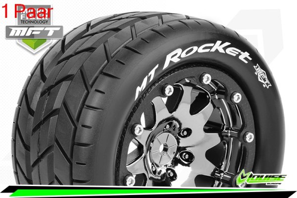 Louise RC - MFT - MT-ROCKET - 1-10 Monster Truck --Inhalt: 2 Reifen-- Montiert - Sport - Bead-Lock 2.8 Felgen Schwarz-Chrom - 0-Offset - Hex 12mm  - L-T3307SBC