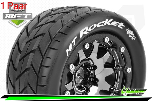 Louise RC - MFT - MT-ROCKET - 1-10 Monster Truck --Inhalt: 2 Reifen-- Montiert - Sport - Bead-Lock 2.8 Felgen Schwarz-Chrom - 1/2-Offset - Hex 12mm  - L-T3307SBCH