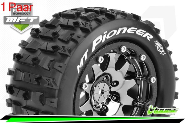 Louise RC - MFT - MT-PIONEER - 1-10 Monster Truck --Inhalt: 2 Reifen-- Montiert - Sport - Bead-Lock 2.8 Felgen Schwarz-Chrom - 0-Offset - Hex 12mm  - L-T3308SBC