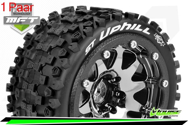 Louise RC - MFT - ST-UPHILL - 1-10 Monster Truck --Inhalt: 2 Reifen-- Montiert - Sport - Bead-Lock 2.8 Felgen Schwarz-Chrom - 1/2-Offset - Hex 12mm  - L-T3313SBCH