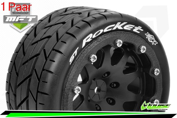 Louise RC - MFT - ST-ROCKET - 1-10 Monster Truck --Inhalt: 2 Reifen-- Montiert - Sport - Bead-Lock 2.8 Felgen Schwarz - 1/2-Offset - Hex 14mm  - L-T3311SBM