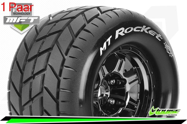 Louise RC - MFT - MT-ROCKET - 1-8 Monster Truck --Inhalt: 2 Reifen-- Fertig Verklebt - Sport - Bead Style 3.8 Felgen Schwarz-Chrom - 0-Offset - Hex 17mm - L-T3320BC