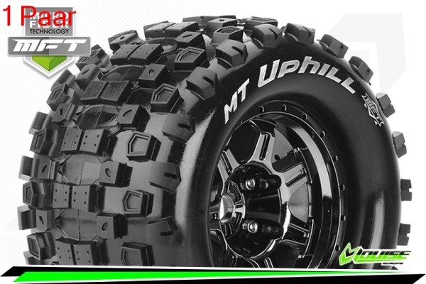 Louise RC - MFT - MT-UPHILL - 1-8 Monster Truck --Inhalt: 2 Reifen-- Fertig Verklebt - Sport - Bead Style 3.8 Felgen Schwarz-Chrom - 1/2-Offset - Hex 17mm - L-T3322BCH