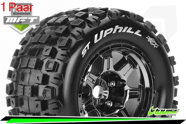 Louise RC - MFT - ST-UPHILL - 1-8 Stadium Truck --Inhalt: 2 Reifen-- Fertig Verklebt - Sport - Bead Style 3.8 Felgen Schwarz-Chrom - 0-Offset - Hex 17mm - L-T3326BC