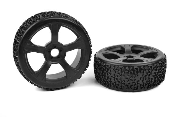 Team Corally - Off-Road 1/8 Buggy Tires - Ninja - Low Profile - Glued on Black Rims - 1 pair