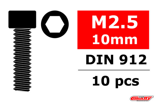 Team Corally - Stahl Schrauben M2.5 x 10mm - Innensechskant Zylinderkopf - 10 St