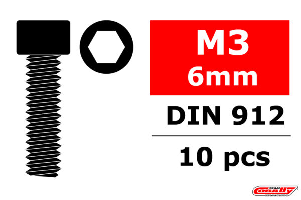 Team Corally - Stahl Schrauben M3 x 6mm - Innensechskant Zylinderkopf - 10 St