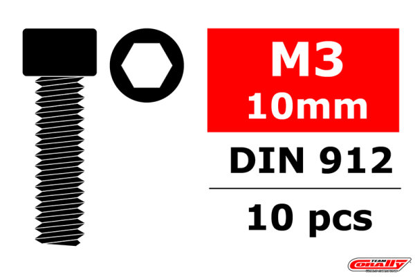 Team Corally - Stahl Schrauben M3 x 10mm - Innensechskant Zylinderkopf - 10 St