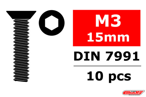 Team Corally - Stahl Schrauben M3 x 15mm - Innensechskant Senkkopf - 10 St