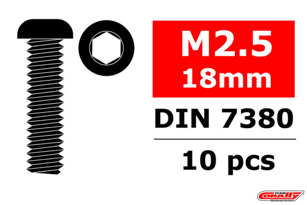 Team Corally - Stahl Schrauben M2.5 x 18mm - Innensechskant Linsenkopf - 10 St