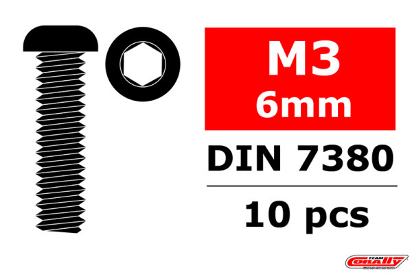 Team Corally - Stahl Schrauben M3 x 6mm - Innensechskant Linsenkopf - 10 St