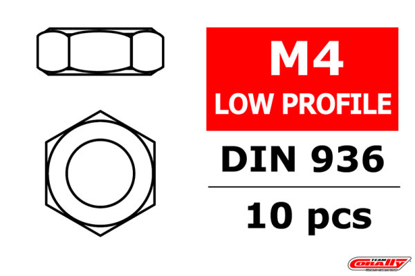 Team Corally - Flache Sechskantmutter - M4 - 10 St
