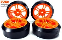 Reifen - 1/10 Drift - montiert - 5 Spoke Orange Felgen -...