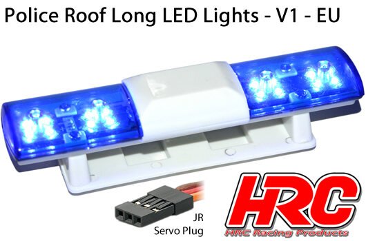 Lichtset - 1/10 TC/Drift - LED - JR Stecker - Polizei Dachleuchten V1 - 6 Blinkenmodus (Blau / Blau)105x30x26mm