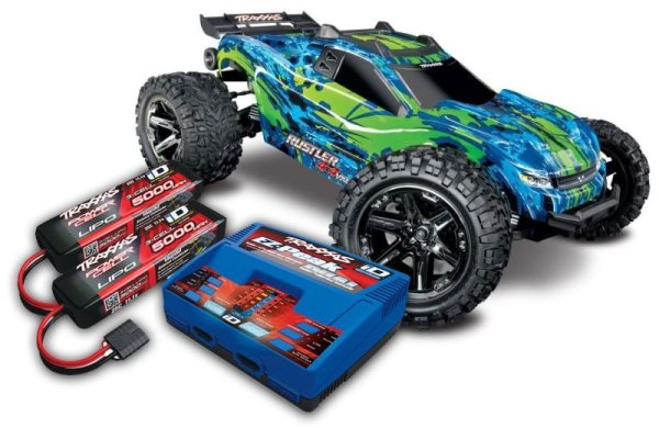 TRAXXAS Rustler 4x4 BL gr/bl RTR mit Akku/Lader-SET *AKTION*